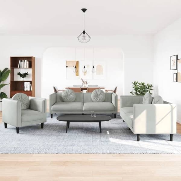 Maison Exclusive - 3 kpl:n sohvasetti vaaleanharmailla samettityynyillä ljusgrått