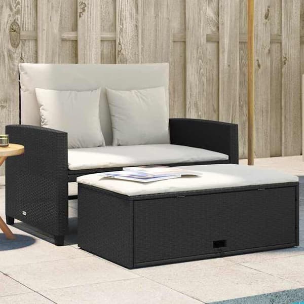 Maison Exclusive - Trädgårdsoffa med kuddar 2 platser svart flätad resin