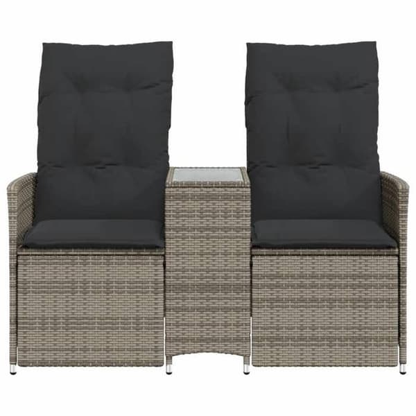 Havemøbel - EKSKLUSIVT HUS - Justerbar - 2 pladser - Grå poly rattan - Indbygget midterbord Grå