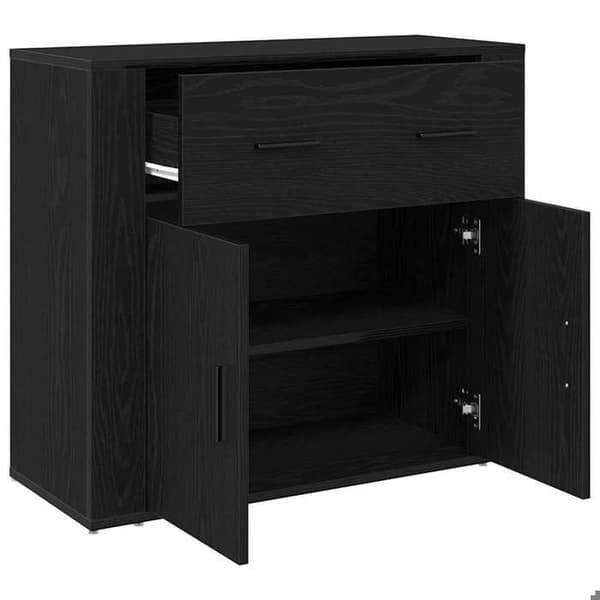 Buffet - EKSKLUSIVT HUS - Sort eg - 80 x 33 x 70 cm - Ingeniørtræ - Sort/Beige beige