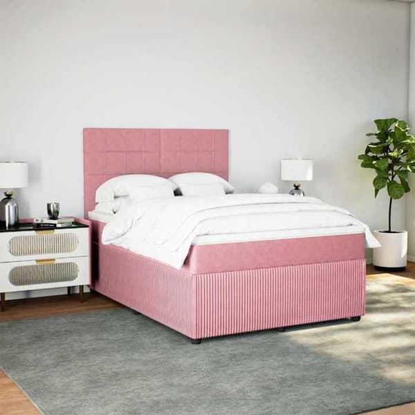Maison Exclusive - Sängbotten med lameller och rosa madrass 140x190 cm Sammet