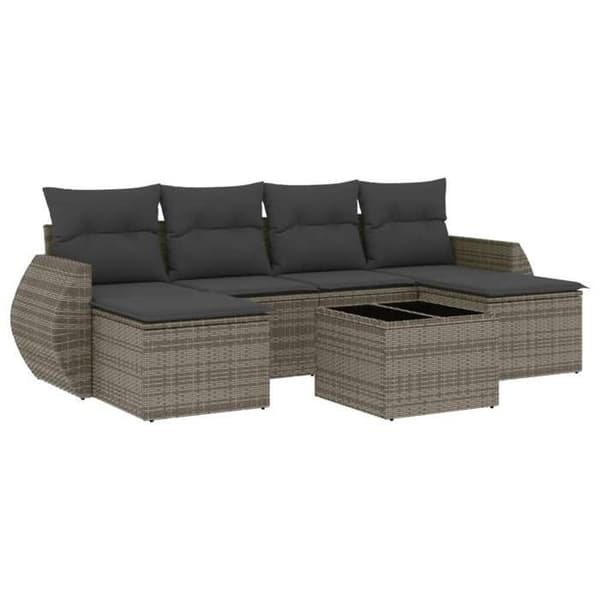Maison Exclusive - Trädgårdsmöbler med kuddar 7 delar grå flätad resin