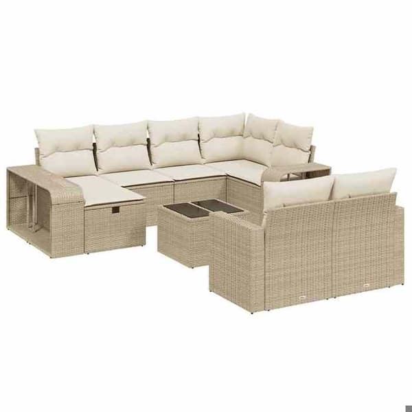 Maison Exclusive - Trädgårdsmöbler 11 delar med beige kuddar i flätad resin