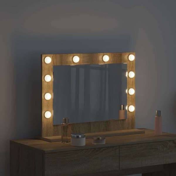 "Vanity Spejl - EKSKLUSIV HUS - Rektangulær - Sonoma Eg - Indbygget LED - USB 5V Strøm" Sonoma ek