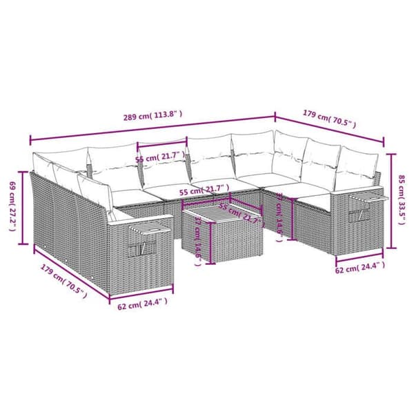 Maison Exclusive - Trädgårdsmöbler med kuddar 10 delar grå flätad resin
