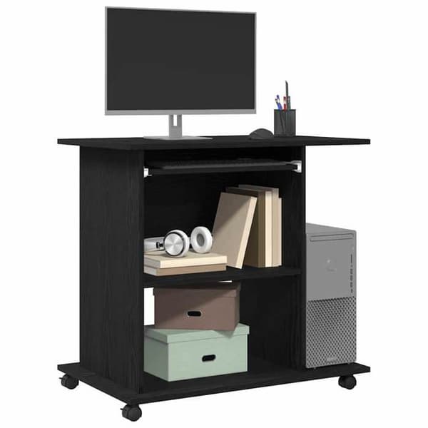 Maison Exclusive - Computerbord i sort egetræ 80x50x75 cm ingeniørtræ svart ek