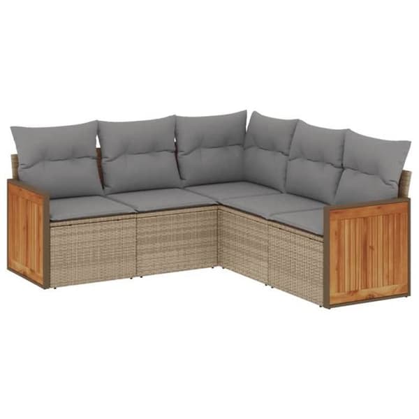 Maison Exclusive - Trädgårdsmöbler med kuddar 5 delar beige flätad resin