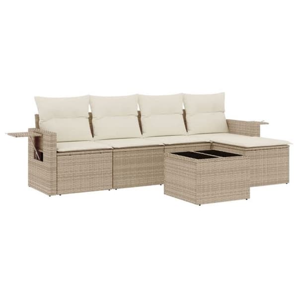Maison Exclusive - Trädgårdsmöbler med kuddar 6 delar beige flätad resin