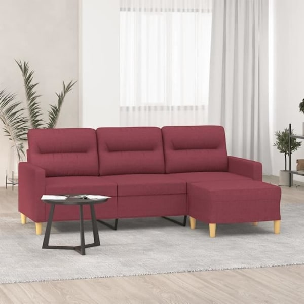 3-personers sofa Bourgognerød - Stof - Moderne - Med fodstøtte Röd