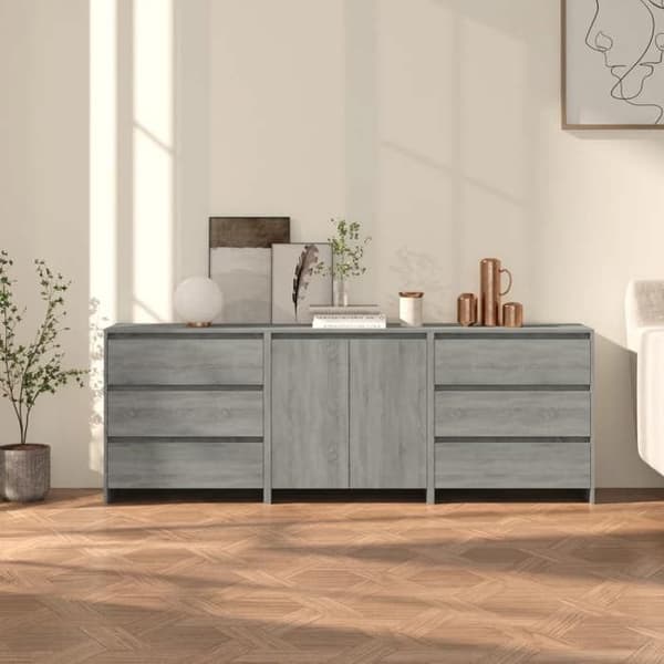 Maison Exclusive - 3 kpl Sonoma harmaa insinööripuusta valmistettu buffet