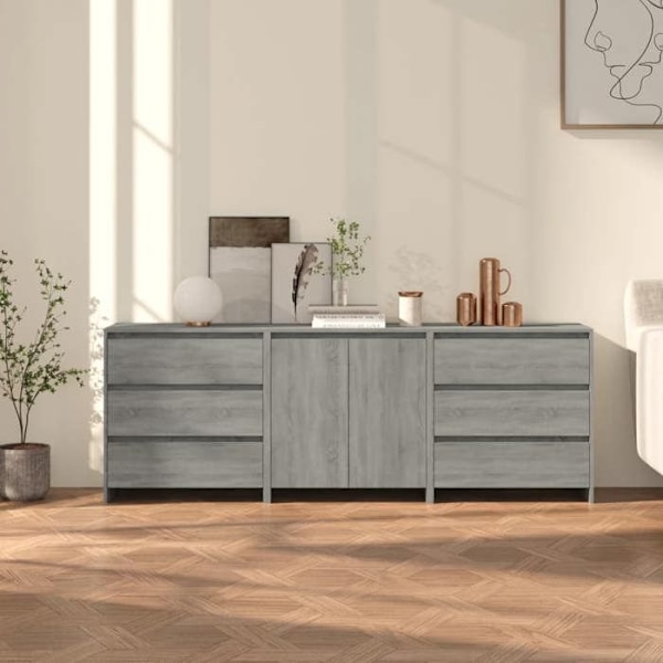 Maison Exclusive - 3 stk. buffeter Sonoma grå ingeniørtræ