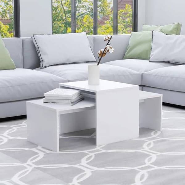 Sæt af lav borde - MAISON EXCLUSIVE - 100 x 48 x 40 cm - Hvid - Spånplader - Indbydende stabelbare Vit