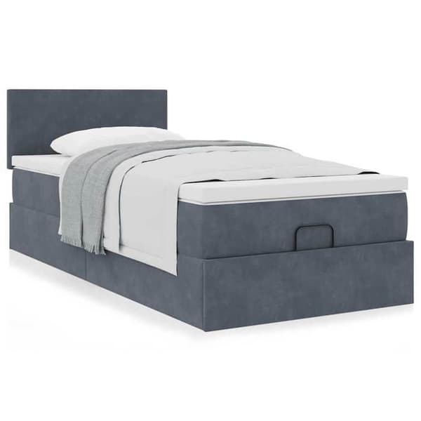 Maison Exclusive - Ottomansängram och madrass grå mörk 90x200 cm sammet mörkgrå, vit