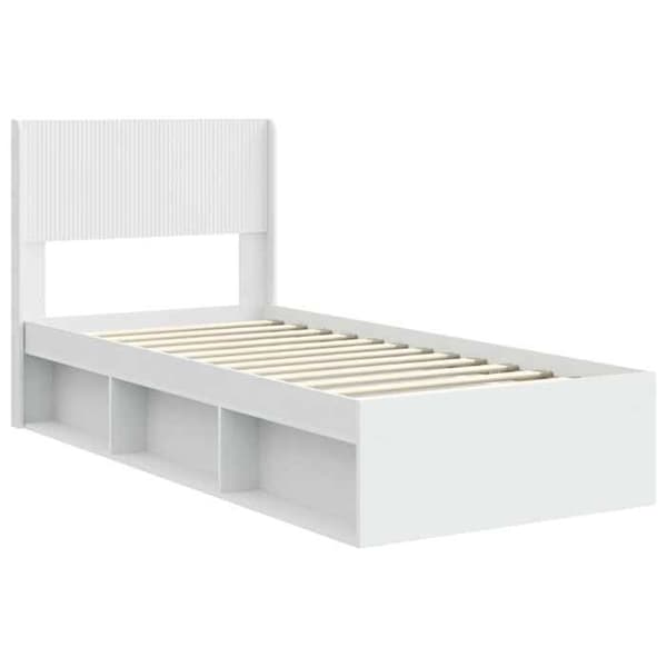 Sengestel - EKSKLUSIV HUS - 75×190 cm - Indbygget opbevaring - Hovedgærde inkl. - Ingeniørtræ Vit