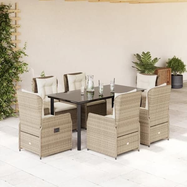 Maison Exclusive - Have spisebordssæt med puder 7 stk beige poly rattan