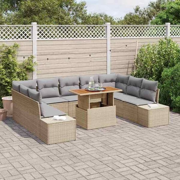 Maison Exclusive - 10-delars trädgårdsoff-set Beige Polyrotting