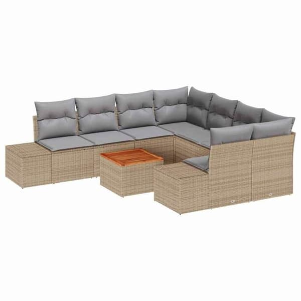 Maison Exclusive - 9 osan beige polyrottinkinen puutarhakalustesetti beige