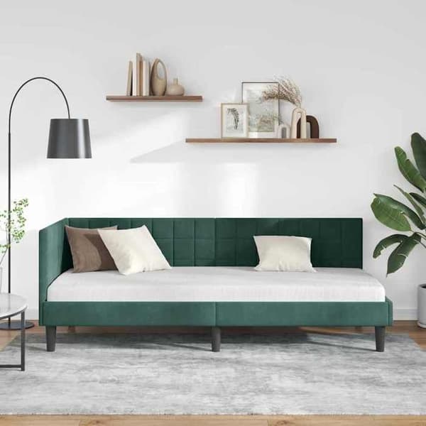 Maison Exclusive - Mörkgrön hörnsängram 80 cm x 200 cm Sammet
