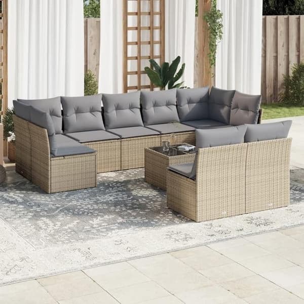 Maison Exclusive - Trädgårdsmöbler med kuddar 10 delar beige flätad resin beige