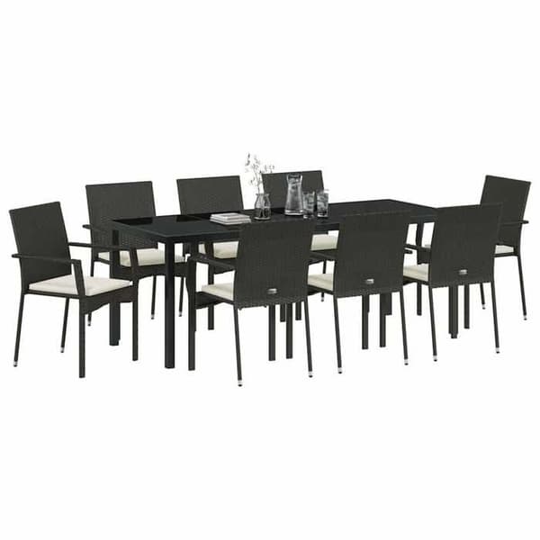 Maison Exclusive - 9 pc have spisebordssæt i sort polyrotin Svart
