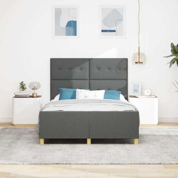 Sängram - EXKLUSIV HEM - Sammetstyg - 140 x 190 cm - Mörkgrå - Huvudgavel & ribbor ingår Mörkgrå