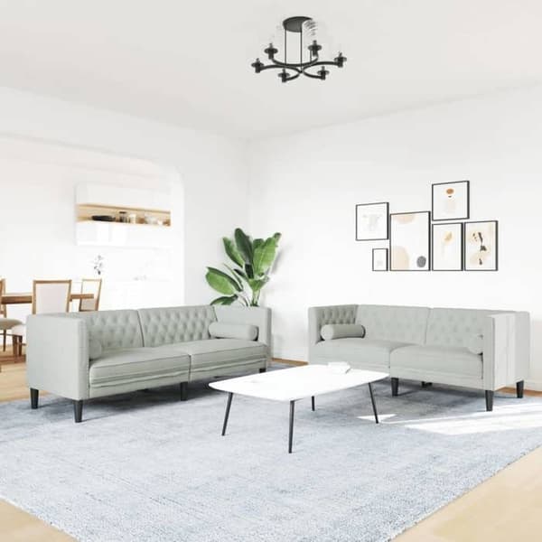 Maison Exclusive - Chesterfield-soffgrupp med 2 st ljusgrå kuddar Ljusgrått