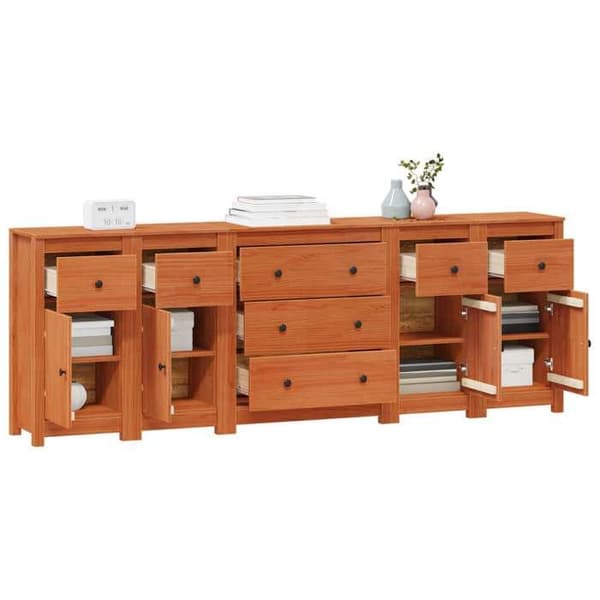Buffet - EKSKLUSIVT HUS - 5 stk - Massivt træ - Vokset brun - 226 x 35 x 80 cm Vattentät brun jacka