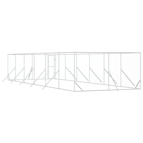 Utomhuskennel - Exklusivt hus - Galvaniserat stål - 4 x 12 x 2 m - Låsbart dörr Silver