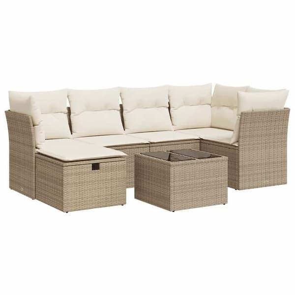 Maison Exclusive - Trädgårdsmöbler med kuddar 7 delar beige flätad resin beige