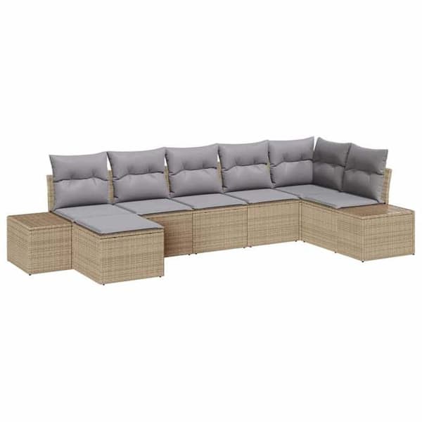 Maison Exclusive - 7-delars trädgårdsoff-set i beige polyrotting