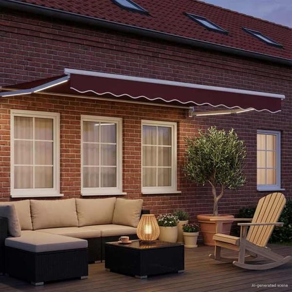 Fällbart tak - EXKLUSIV HUS - 3,5 x 2,5 m - Elektrisk - LED & väder sensor - Aluminium Röd Bordeaux