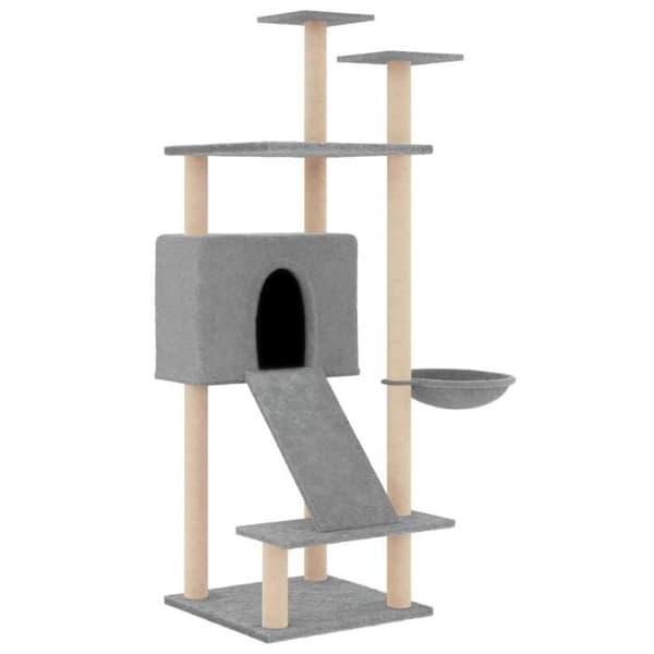 Kattetræ - Eksklusivt hus - Lys grå - 153 cm - Sisal stolper Ljusgrått