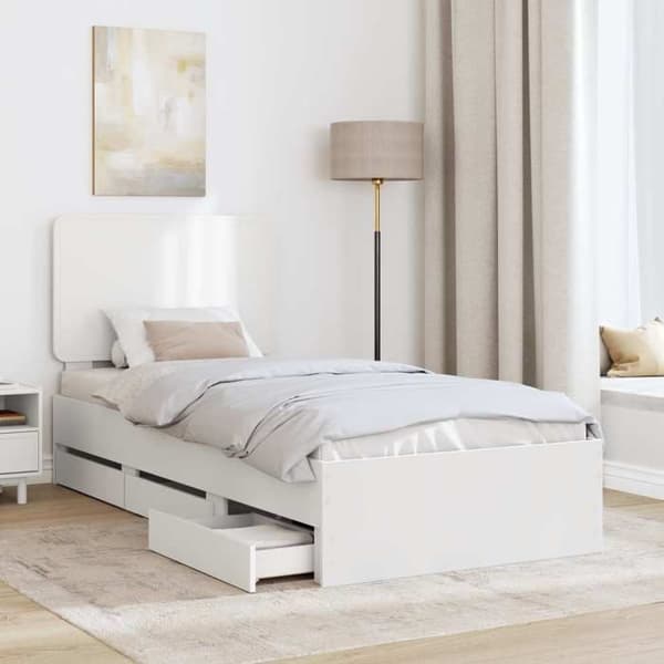 Sängram - EXKLUSIV HEM - 75 x 190 cm - Vit - Ingenjörsträ - Förvaringslåda Vit