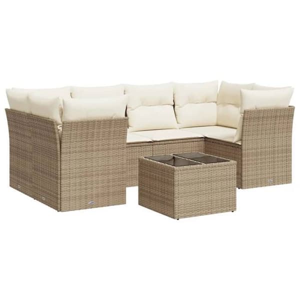 Maison Exclusive - Trädgårdsmöbler med kuddar 7 delar beige flätad resin
