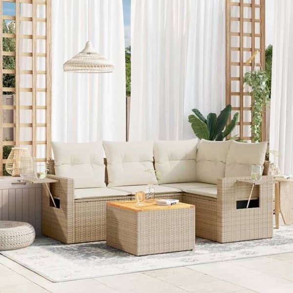 Maison Exclusive - Puutarhakalusteet tyynyillä 5 kpl beige punottu muovi