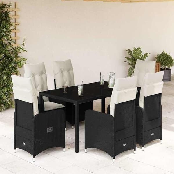 Maison Exclusive - Havebistro sæt 7 dele med sorte puder i poly rattan Svart