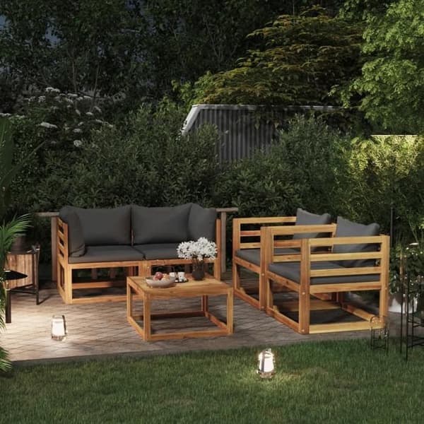 Maison Exclusive - Havegruppe 5 stk med pude i solid akacietræ