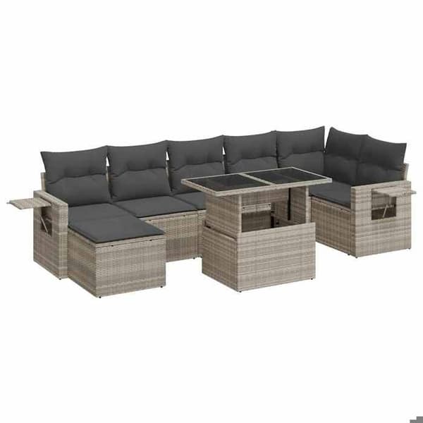 Maison Exclusive - Trädgårdsmöbler 8 delar med ljusgrå kuddar i flätad resin