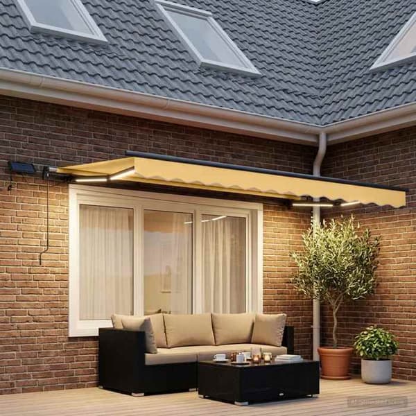 Fällbar markis - EXKLUSIV HEM - 350 x 250 cm - Tyg & aluminium - Solcell LED - Manuell Sand