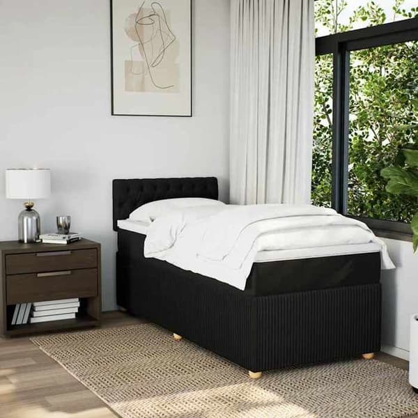 Maison Exclusive - Seng med lamelbund og madras Sort 90x200 cm Stof