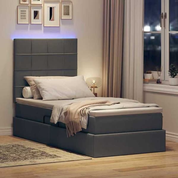 Maison Exclusive - LED förvaringssäng med madrass Mörkgrå 90 x 190 cm Tyg Mörkgrå