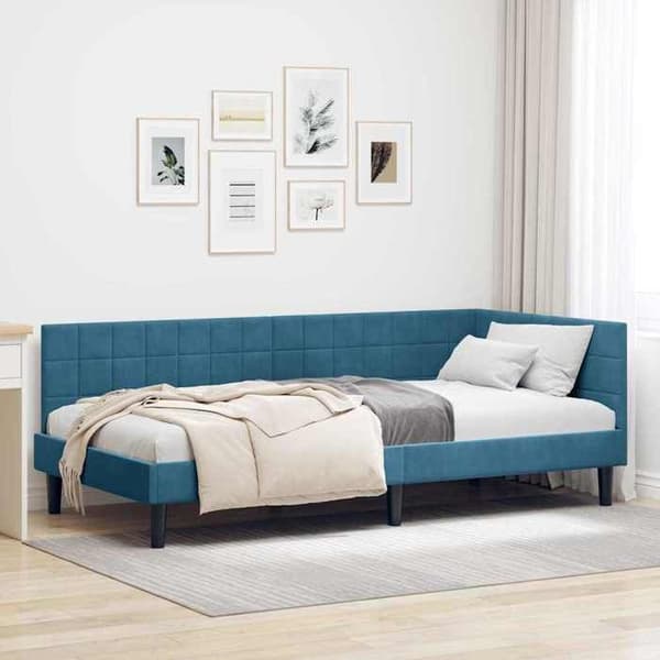 Maison Exclusive - Blå hörnsängram 90 cm x 200 cm Sammet