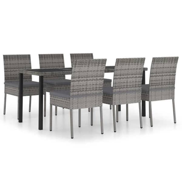 Maison Exclusive - 7 osan puutarhapöytäryhmä, punottu muovi, harmaa Grå