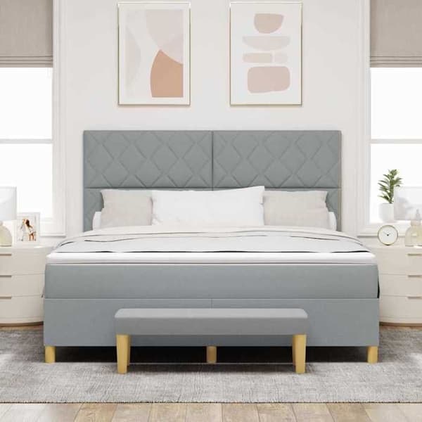 Sengestel med madras - EKSKLUSIV HUS - 200 x 180 cm - Lys grå - Medium skummadras - Lamelseng Ljusgrått