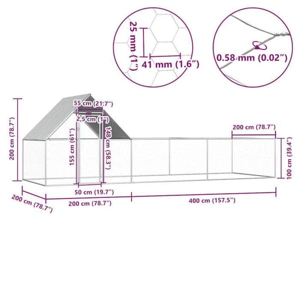 Maison Exclusive - Hønsehus 6 x 2 x 2 m Galvaniseret stål Silver