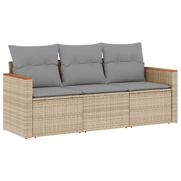 Maison Exclusive - Trädgårdsmöbler med kuddar 3 delar beige flätad resin