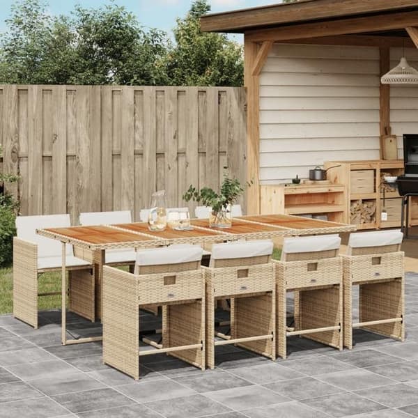 Maison Exclusive - Puutarhakalusteryhmä ja tyynyt 9 kpl beige Polyrottinki