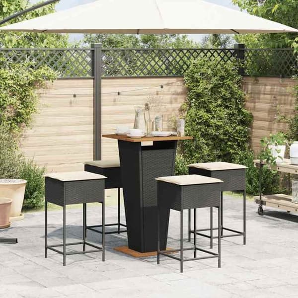 Maison Exclusive - Havebar sæt 5 dele med sorte polyrattan puder Svart