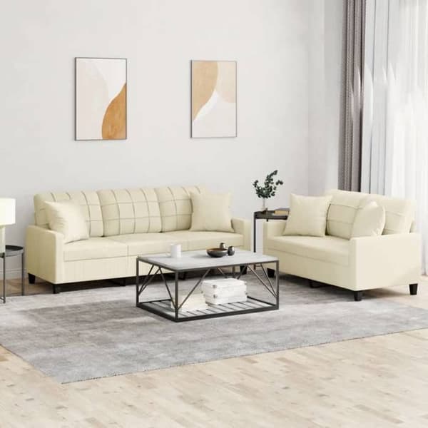 Maison Exclusive - Sæt af 2 sofaer med cremefarvede puder i kunstlæder