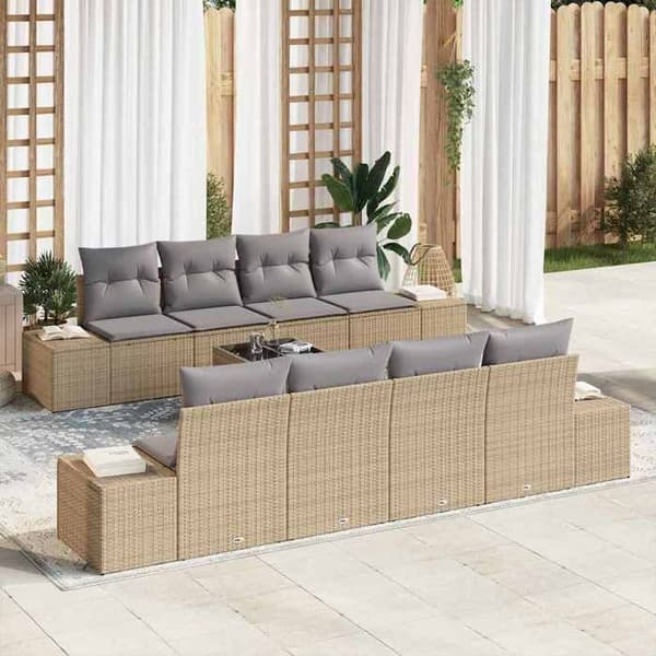 Maison Exclusive - 8 osan beige ja harmaa polyrottinkinen puutarhakalustesetti